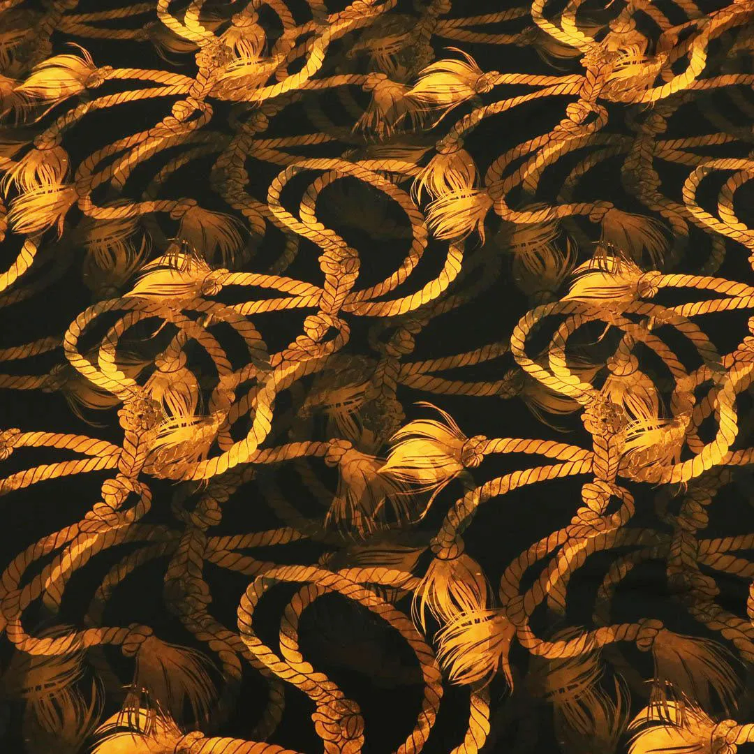 Black Background with Gold Rope Printed Fabric