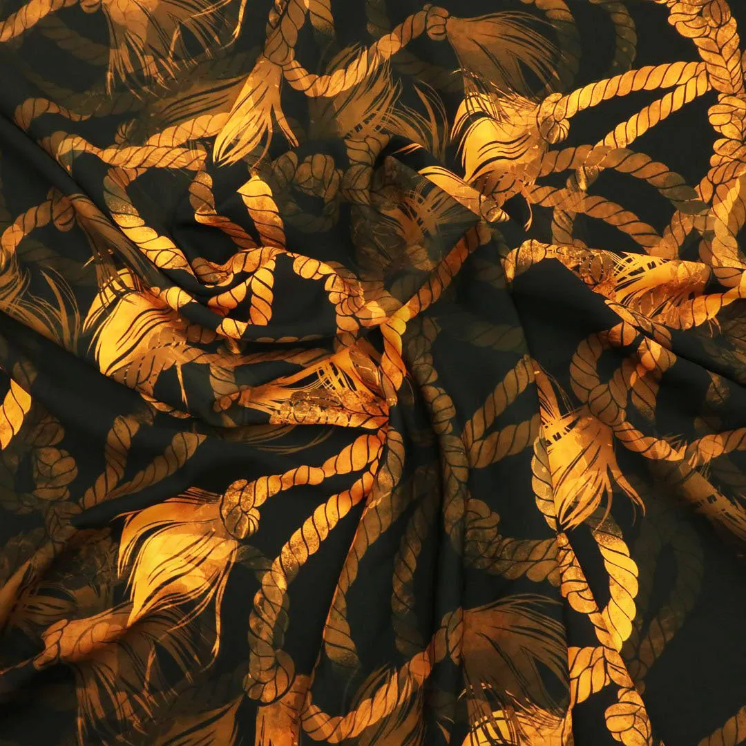 Black Background with Gold Rope Printed Fabric