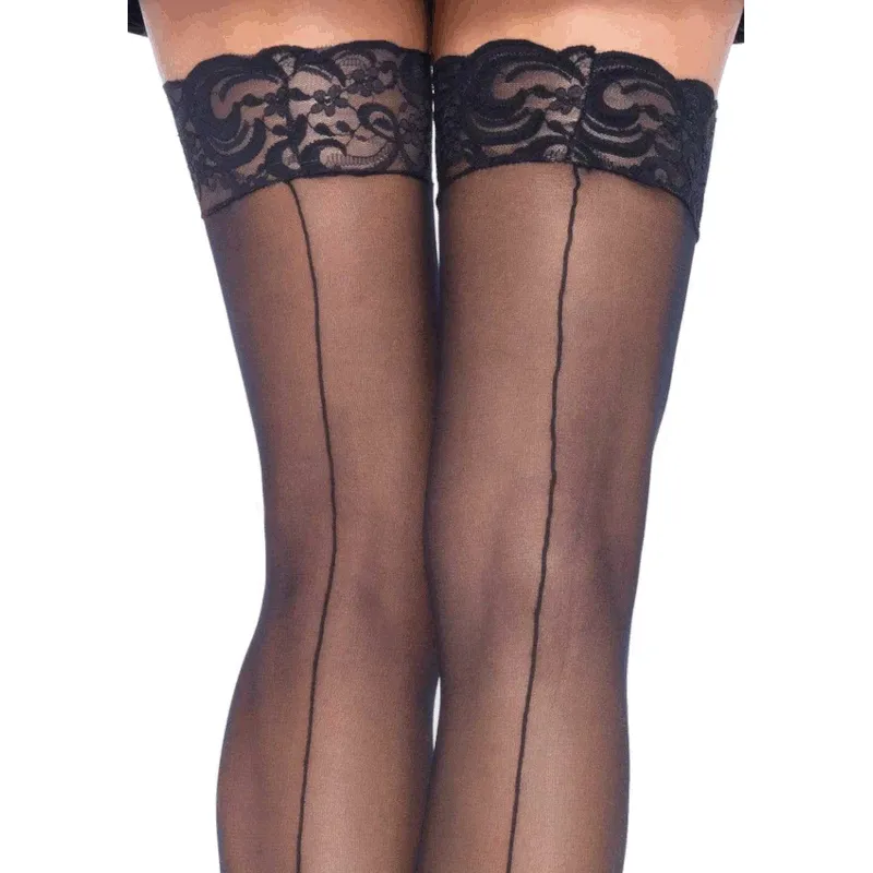 Lace Top Sheer Backseam Stockings Black - Leg Avenue