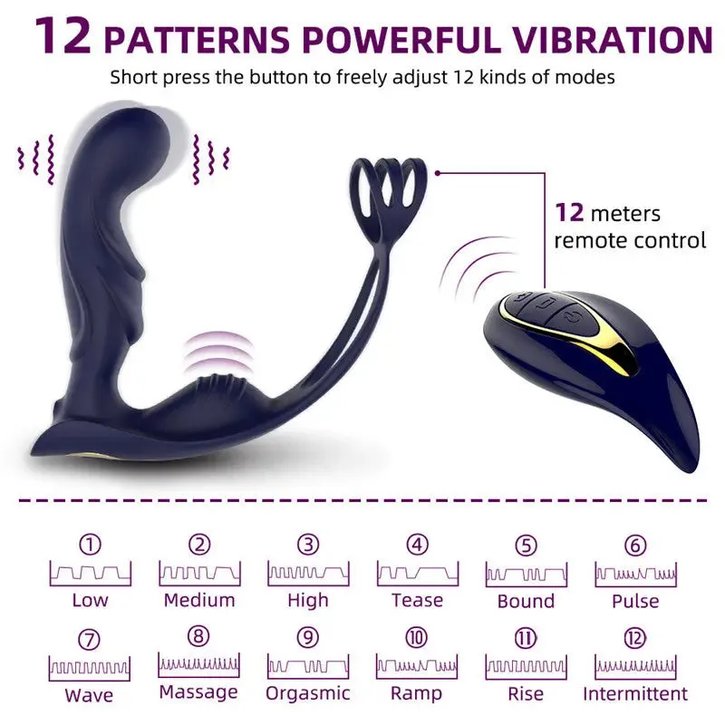 Quusvik Wireless Prostate Massager with Cock Ring - Remote Control Vibrating Male Stimulator